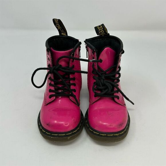 Dr. Martens Brooklee Kids Toddler Lace Up Boots Hot Pink Patent Leather Size 7 - Picture 4 of 12